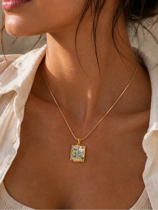SahrzJewellery Jewelry - 18K Gold Plated Vintage Inspired Window Frame Pendant Necklace